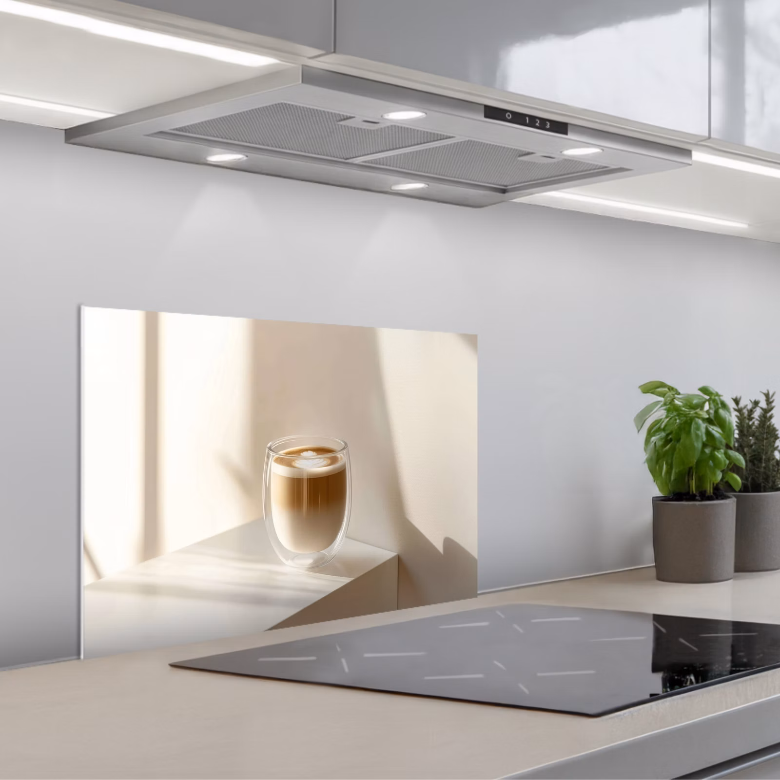 Spatscherm keuken - Mok - Latte - Minimalistisch - Schaduw — 1