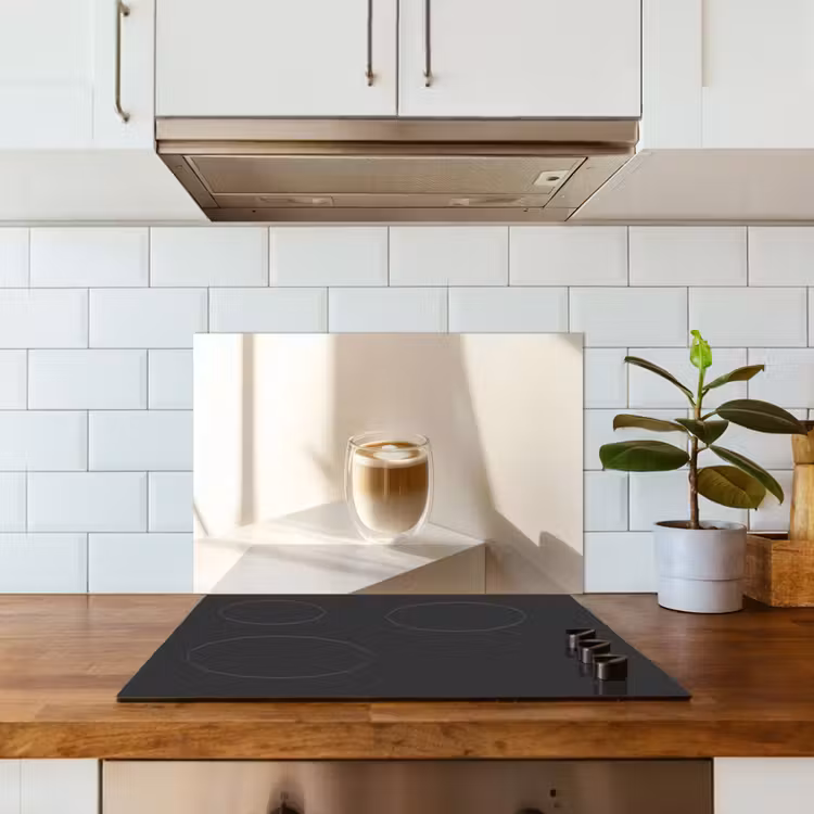 Spatscherm keuken - Mok - Latte - Minimalistisch - Schaduw — 3
