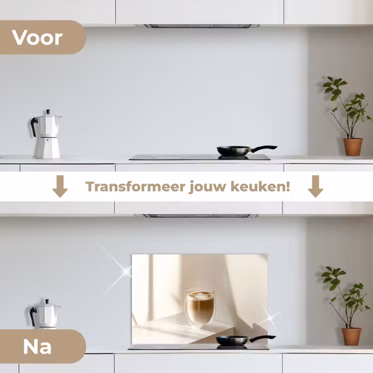 Spatscherm keuken - Mok - Latte - Minimalistisch - Schaduw — 7