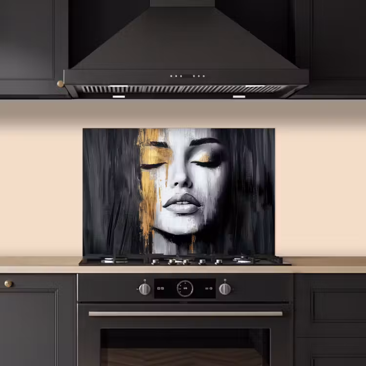Spatscherm keuken - Gezicht - Vrouw - Penseelstreken - Abstract — 5