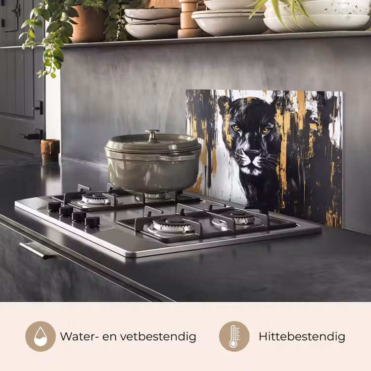 Spatscherm keuken - Panter - Zwart - Abstract - Verfstreken — 2