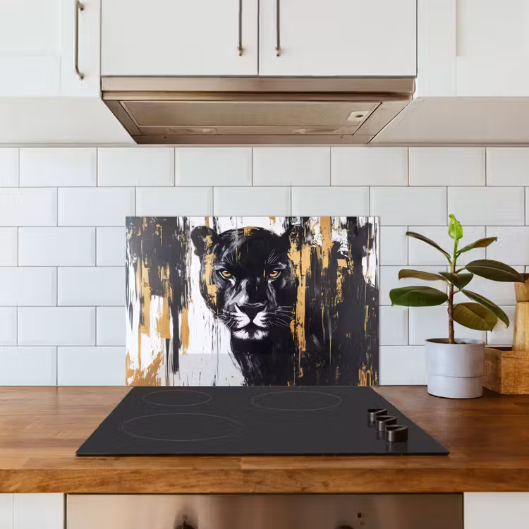 Spatscherm keuken - Panter - Zwart - Abstract - Verfstreken — 3