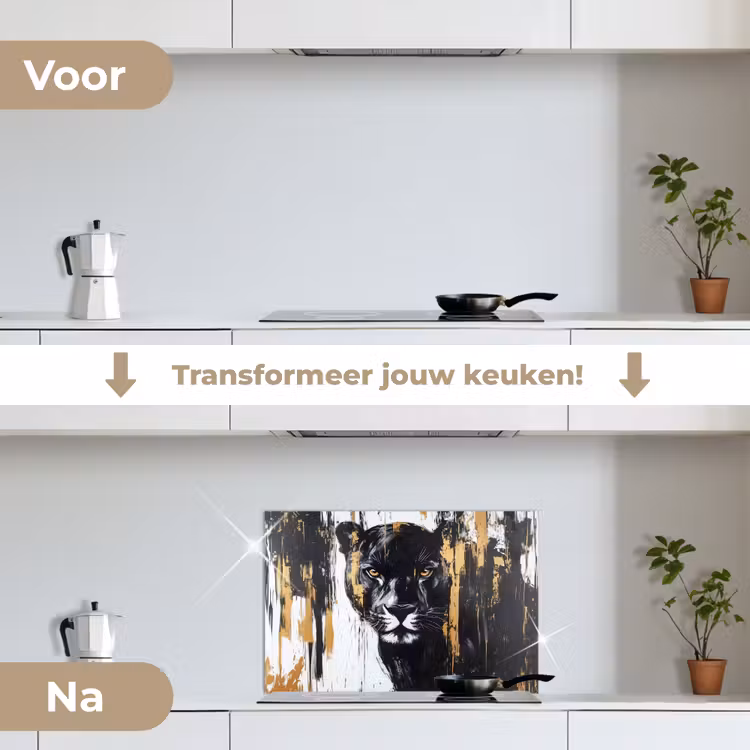 Spatscherm keuken - Panter - Zwart - Abstract - Verfstreken — 7