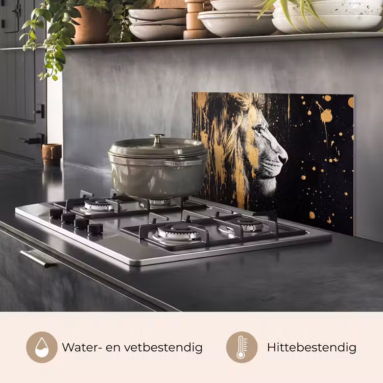 Spatscherm keuken - Portret - Leeuw - Abstract - Goud — 2