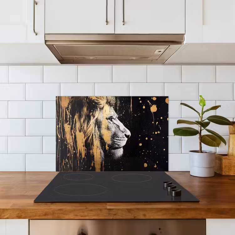 Spatscherm keuken - Portret - Leeuw - Abstract - Goud — 3