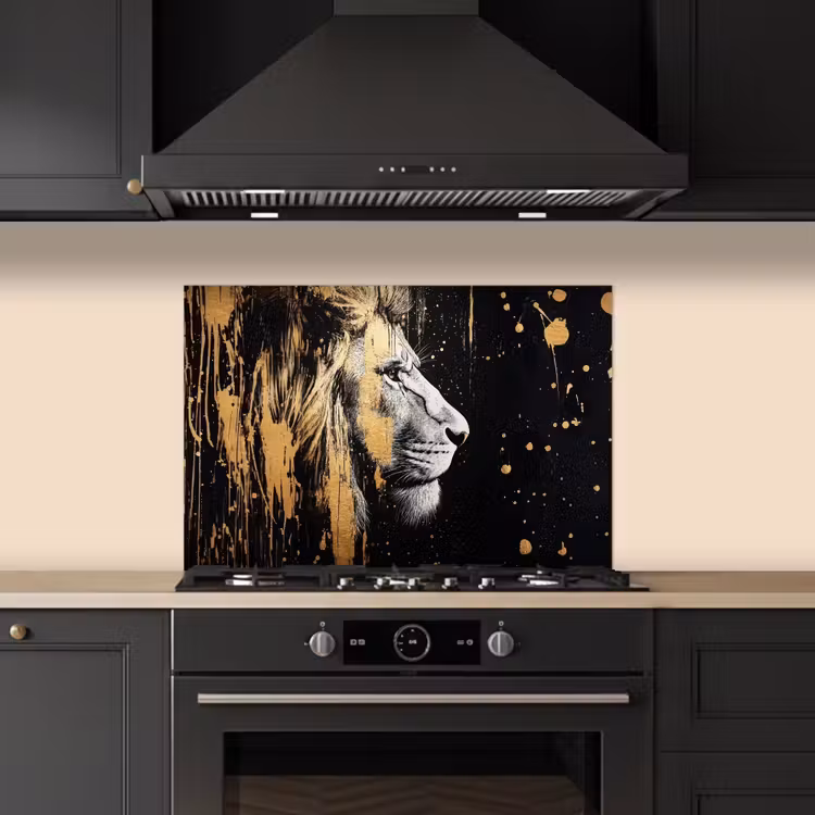 Spatscherm keuken - Portret - Leeuw - Abstract - Goud — 5