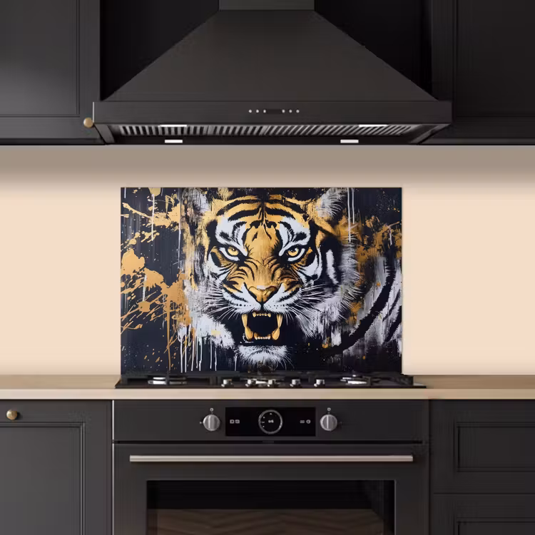 Spatscherm keuken - Tijger - Verfspatten - Goud — 5