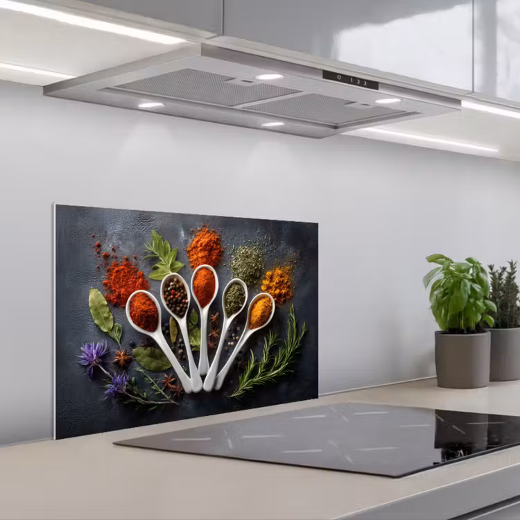 Spatscherm keuken - Lepels - Wit - Poeder - Kruiden — 1