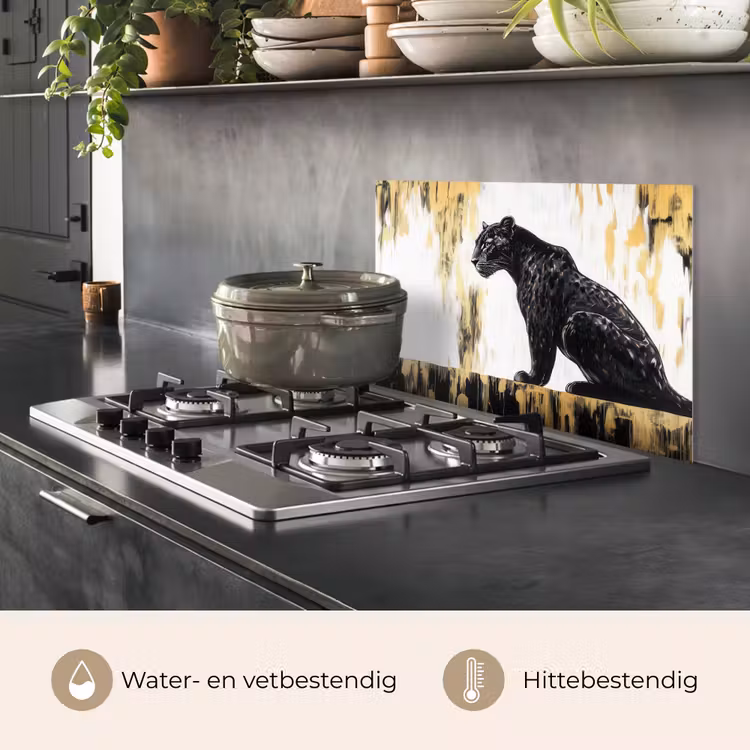 Spatscherm keuken - Panter - Zwart - Abstract - Goud — 2