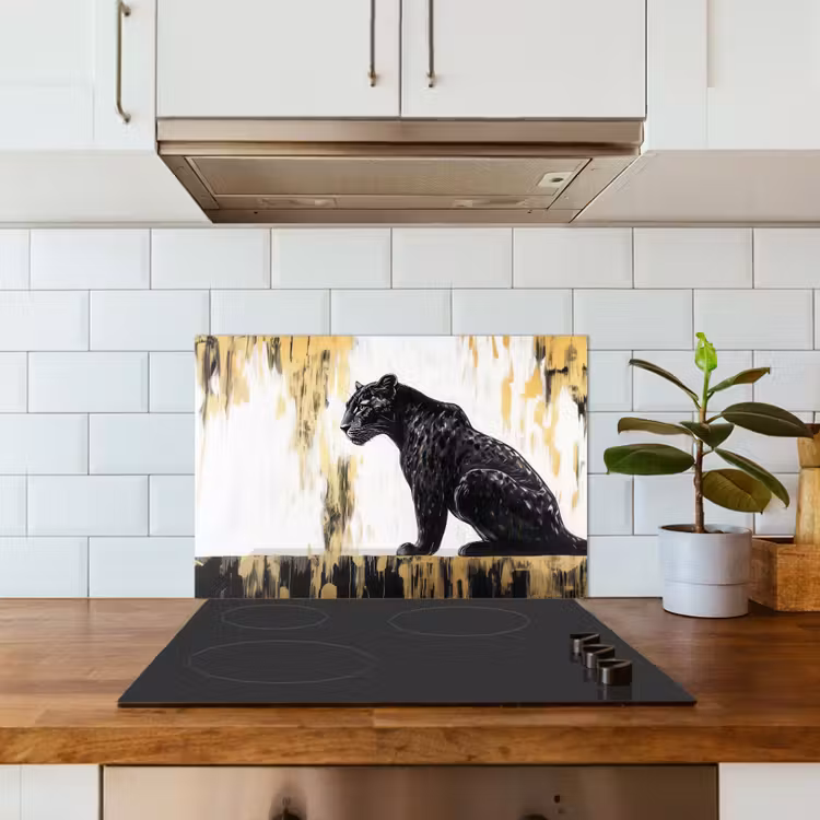 Spatscherm keuken - Panter - Zwart - Abstract - Goud — 3