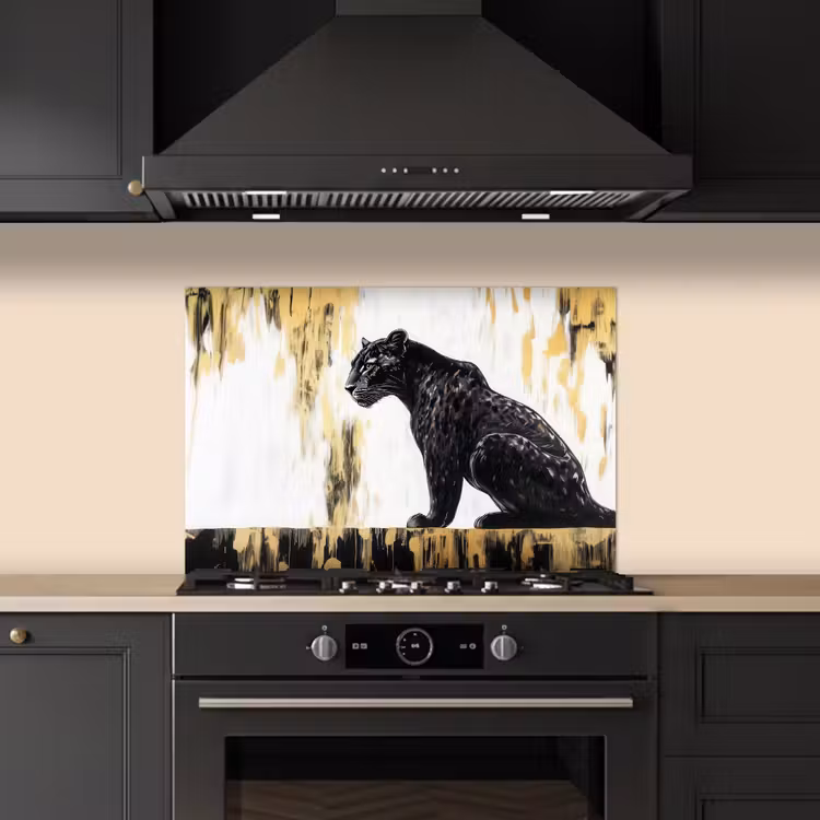 Spatscherm keuken - Panter - Zwart - Abstract - Goud — 5