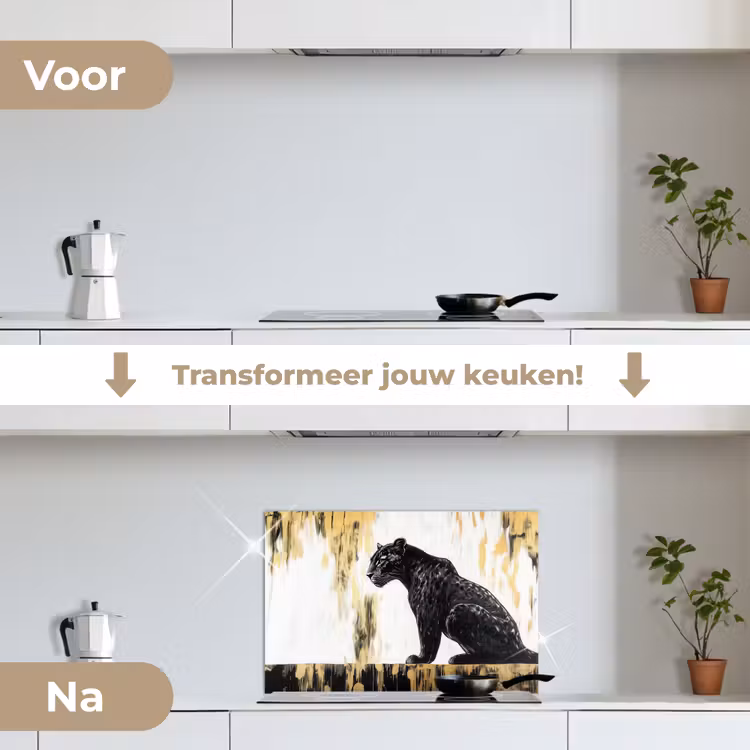 Spatscherm keuken - Panter - Zwart - Abstract - Goud — 7