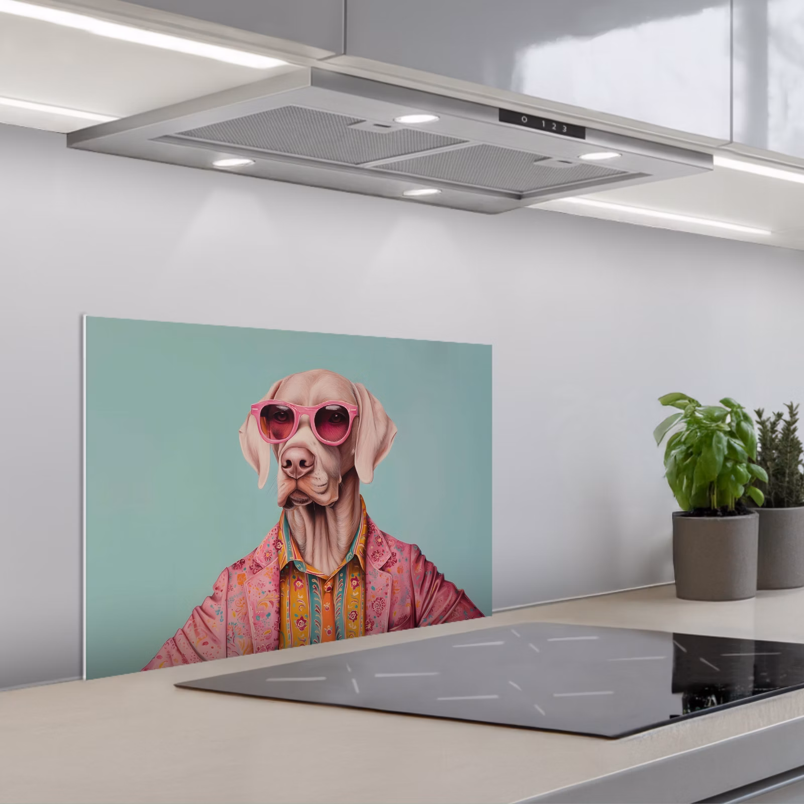 Spatscherm keuken - Hond - Overhemd - Bloemen - Bril — 1