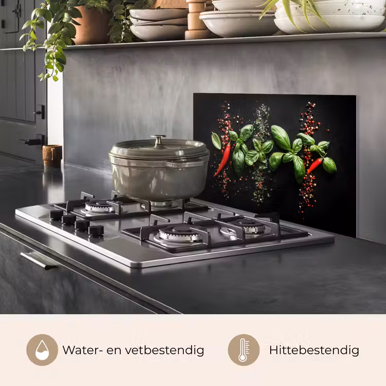 Spatscherm keuken - Chilipepers - Basilicum - Blaadjes - Rood — 2