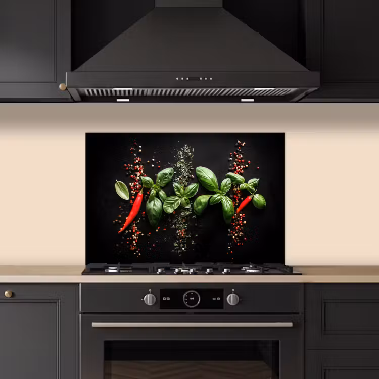 Spatscherm keuken - Chilipepers - Basilicum - Blaadjes - Rood — 5