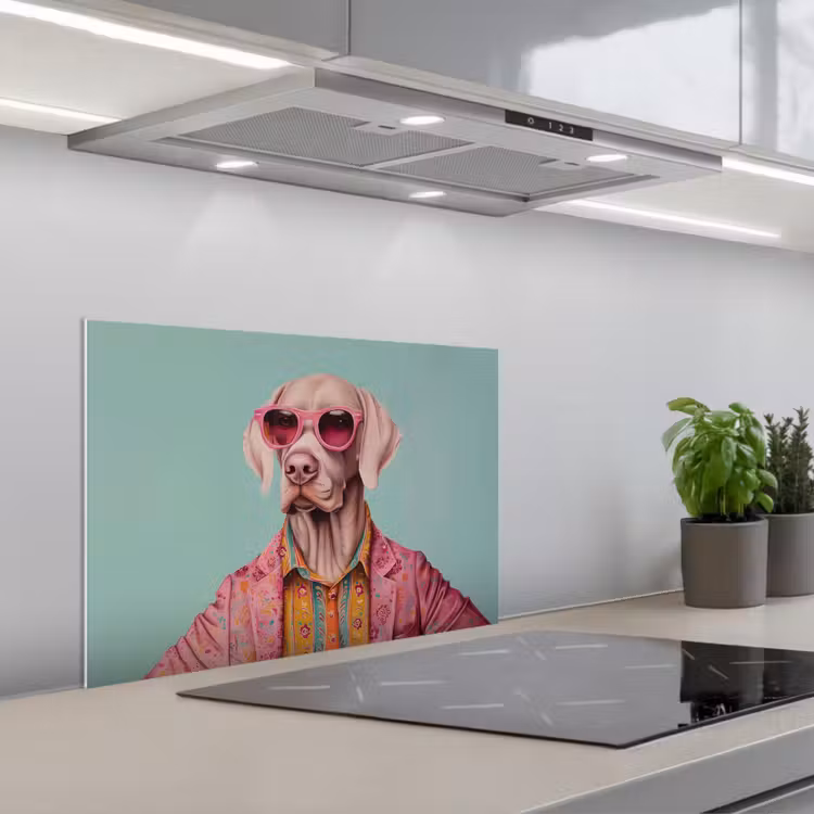 Spatscherm keuken - Hond - Overhemd - Bloemen - Bril — 1