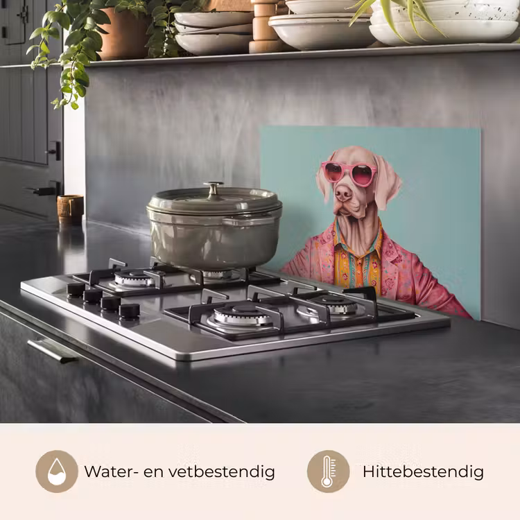 Spatscherm keuken - Hond - Overhemd - Bloemen - Bril — 2
