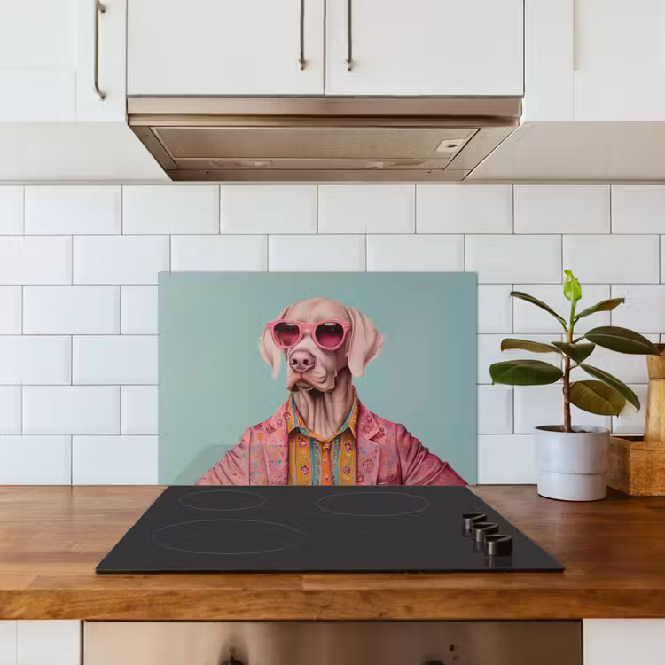Spatscherm keuken - Hond - Overhemd - Bloemen - Bril — 3