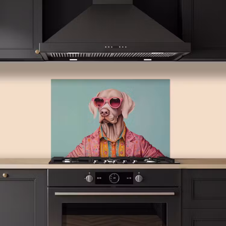 Spatscherm keuken - Hond - Overhemd - Bloemen - Bril — 5