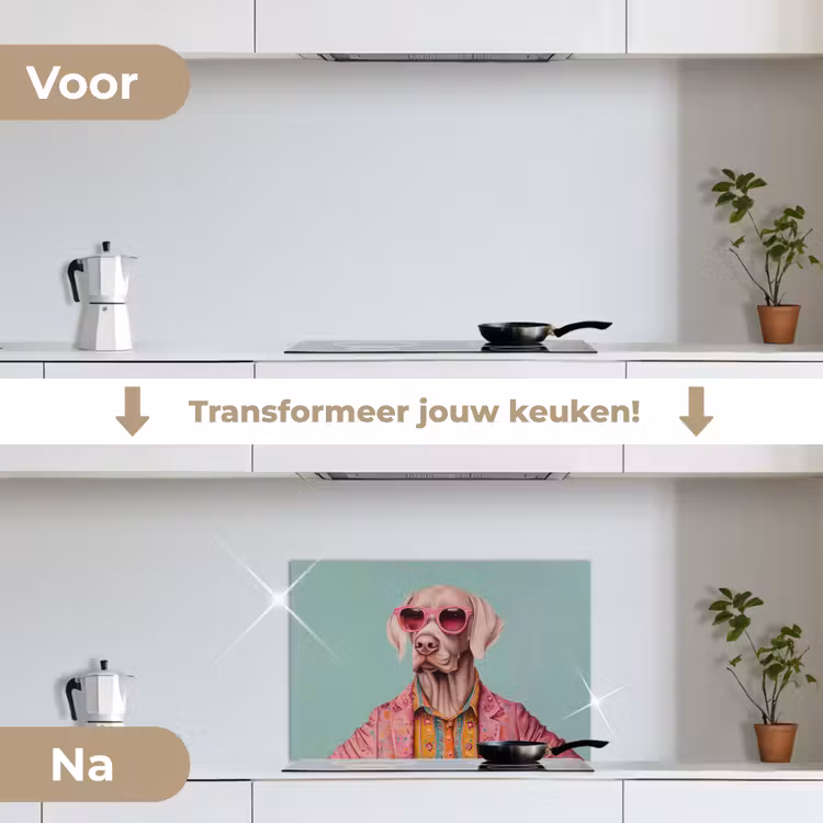 Spatscherm keuken - Hond - Overhemd - Bloemen - Bril — 7