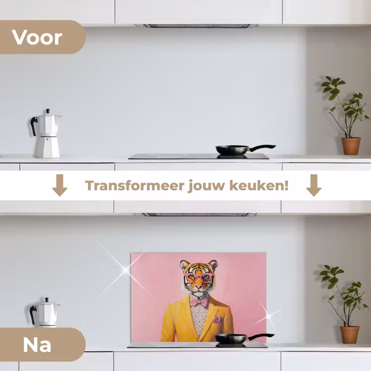 Spatscherm keuken - Tijger - Bril - Geel - Jasje — 7