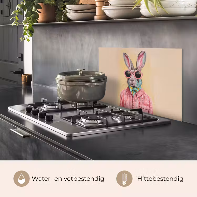 Spatscherm keuken - Grijs - Konijn - Blouse - Strik — 2