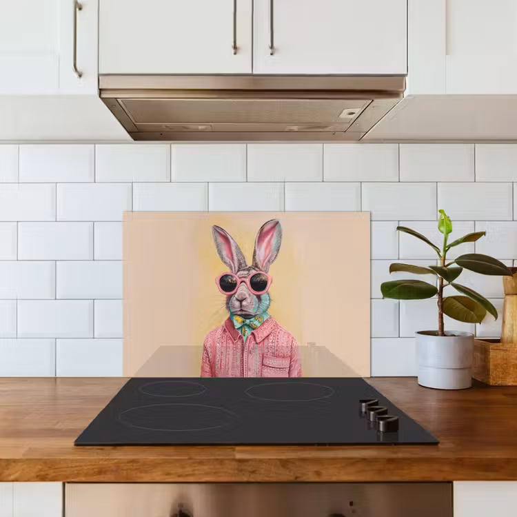 Spatscherm keuken - Grijs - Konijn - Blouse - Strik — 3