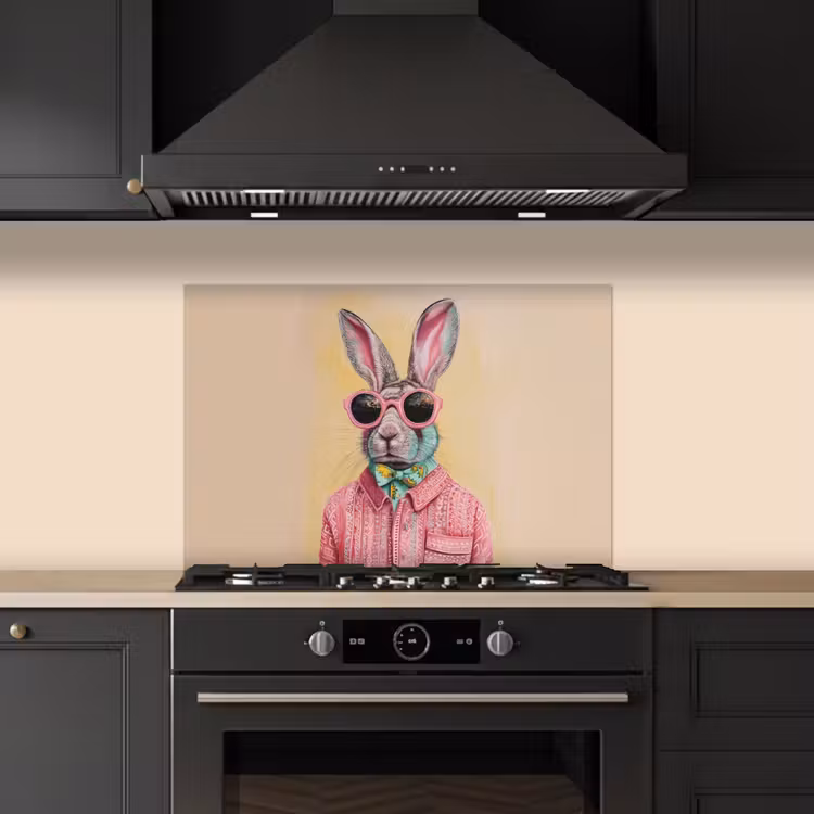 Spatscherm keuken - Grijs - Konijn - Blouse - Strik — 5