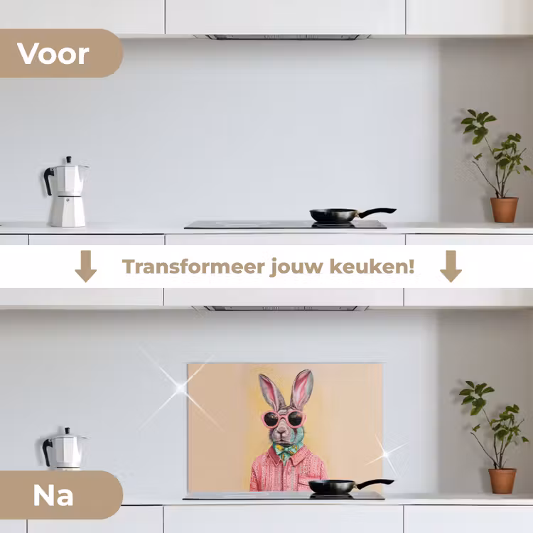 Spatscherm keuken - Grijs - Konijn - Blouse - Strik — 7