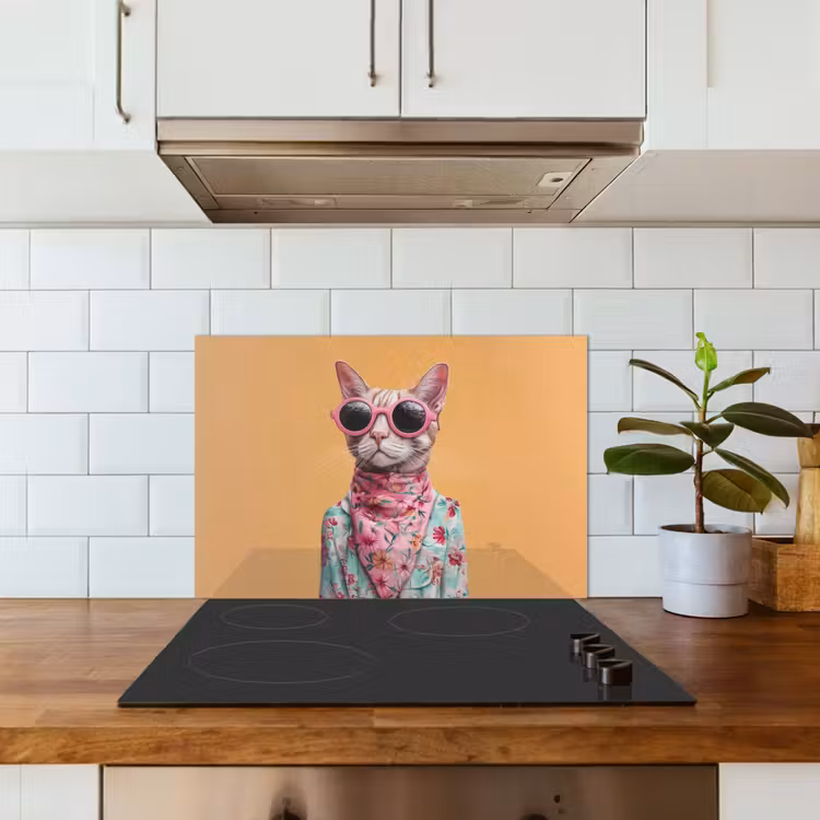 Spatscherm keuken - Zonnebril - Kat - Sjaal - Bloemen — 3