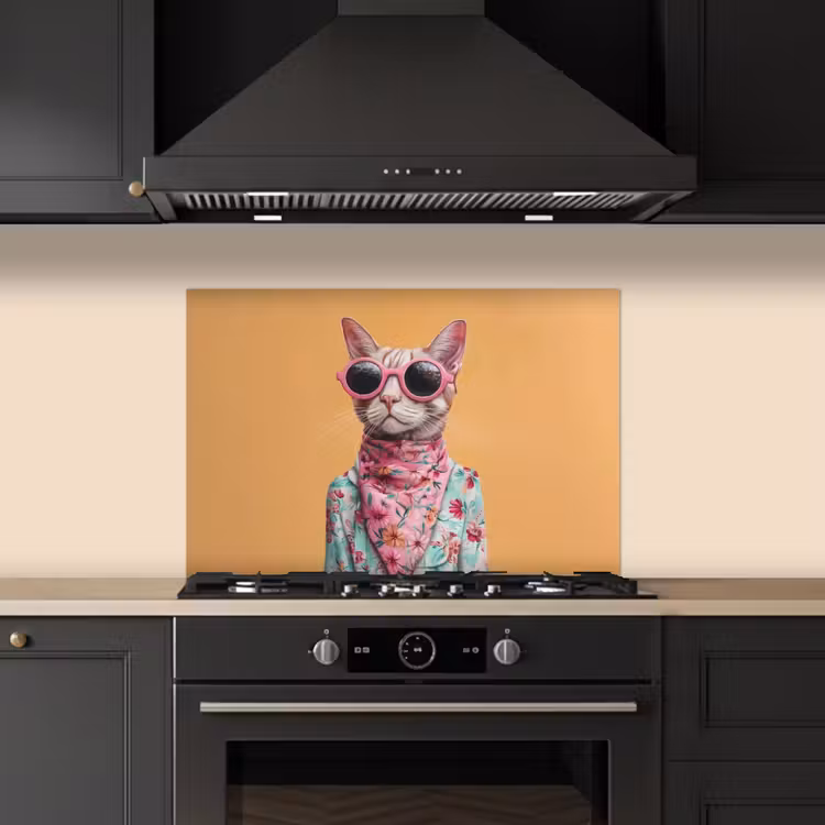 Spatscherm keuken - Zonnebril - Kat - Sjaal - Bloemen — 5