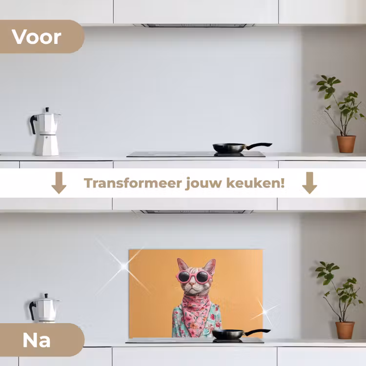 Spatscherm keuken - Zonnebril - Kat - Sjaal - Bloemen — 7