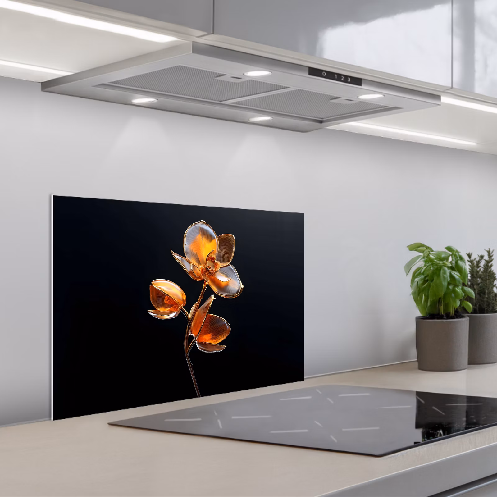 Spatscherm keuken - Bloem - Orchidee - Oranje — 1
