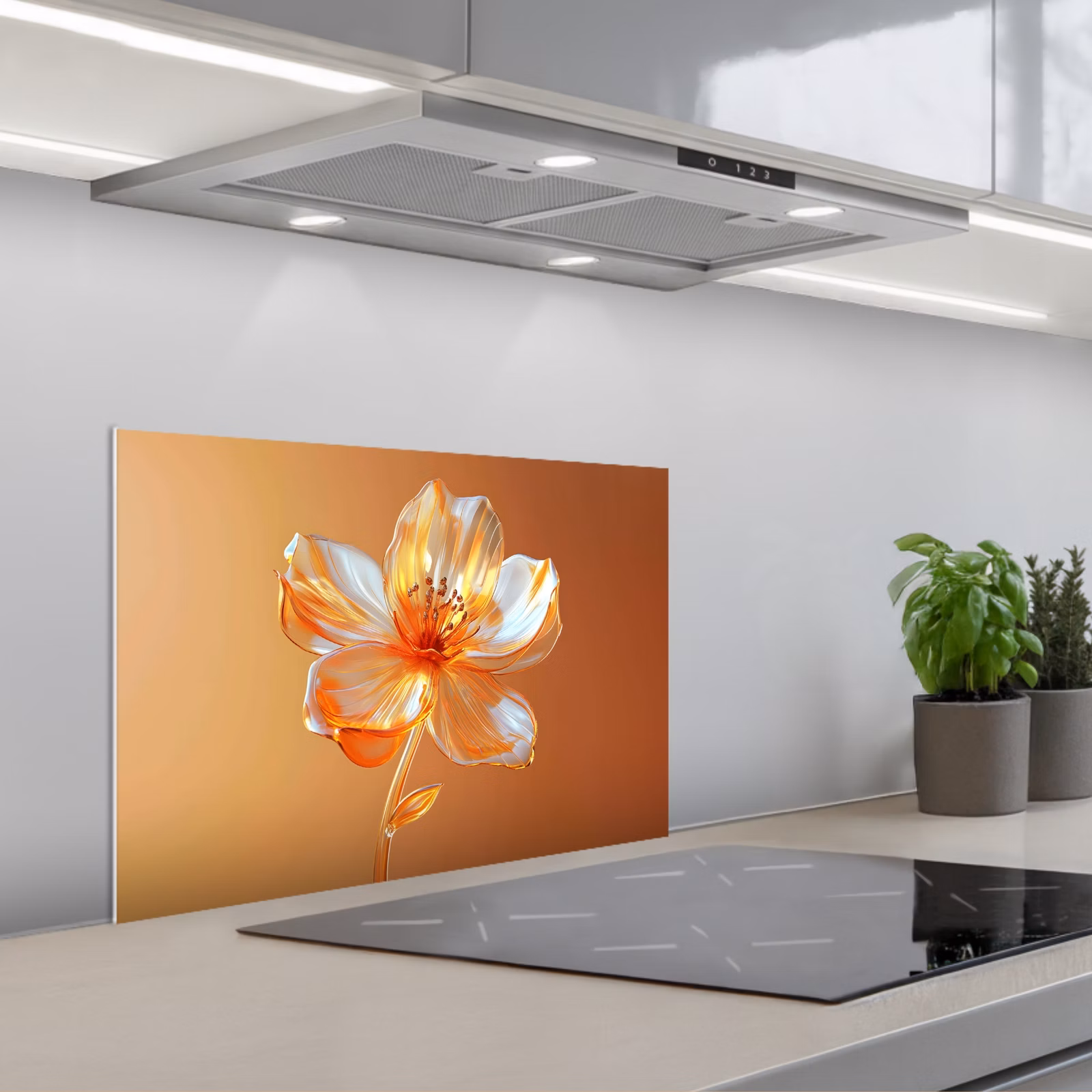 Spatscherm keuken - Glazen - Bloem - Oranje — 1