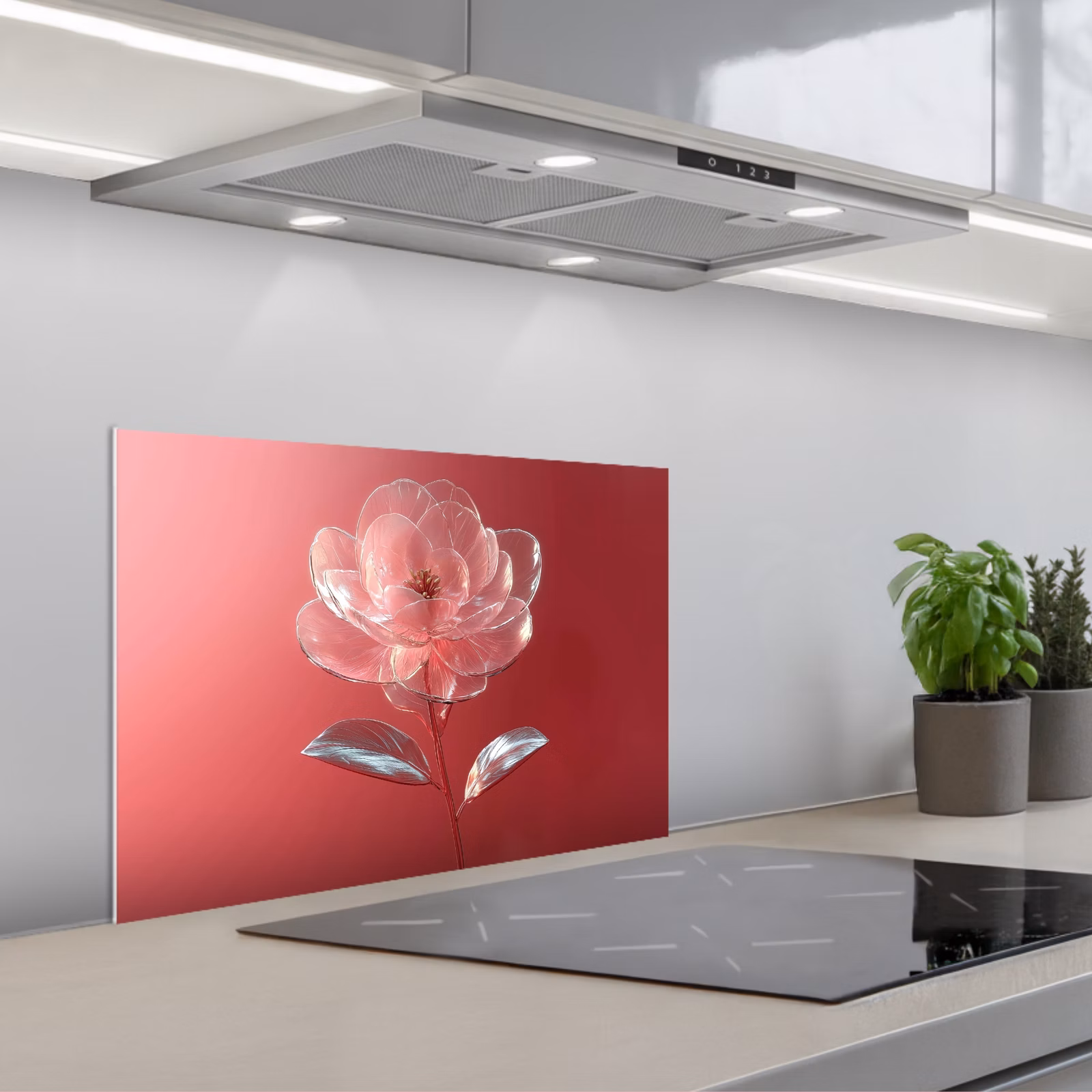 Spatscherm keuken - Sierlijk - Bloem - Roze - Glazen — 1
