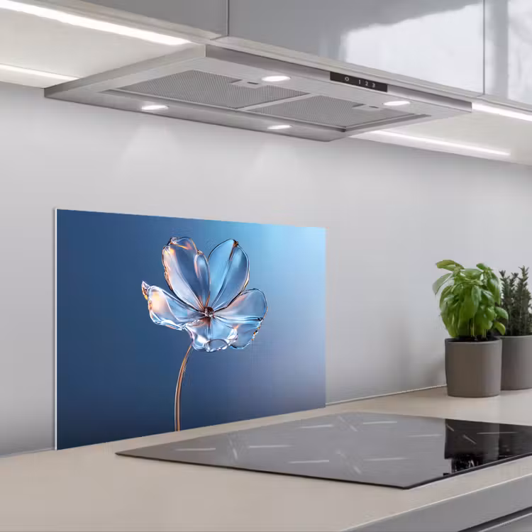 Spatscherm keuken - Blauw - Bloem - Glazen - Sierlijk — 1