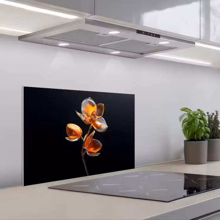 Spatscherm keuken - Bloem - Orchidee - Oranje — 1
