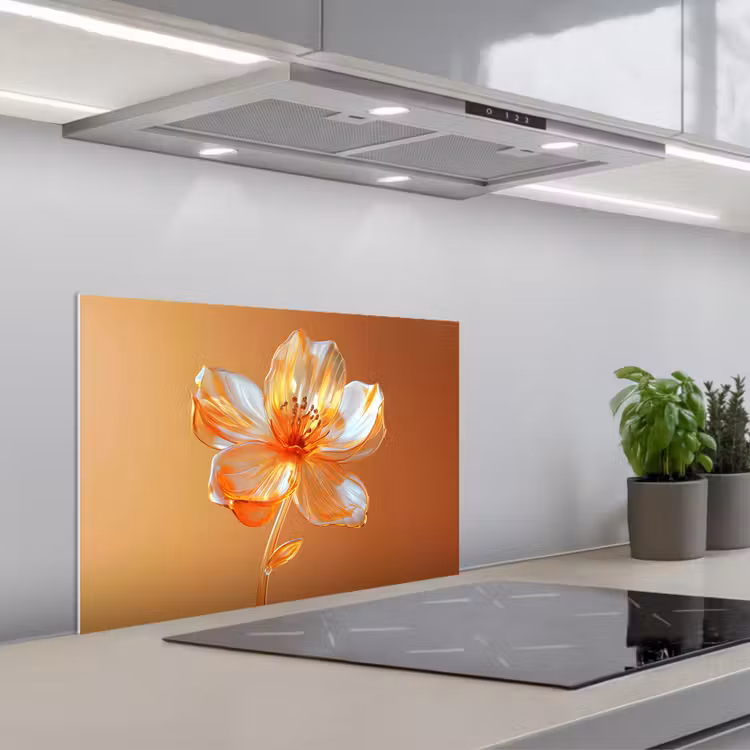 Spatscherm keuken - Glazen - Bloem - Oranje — 1