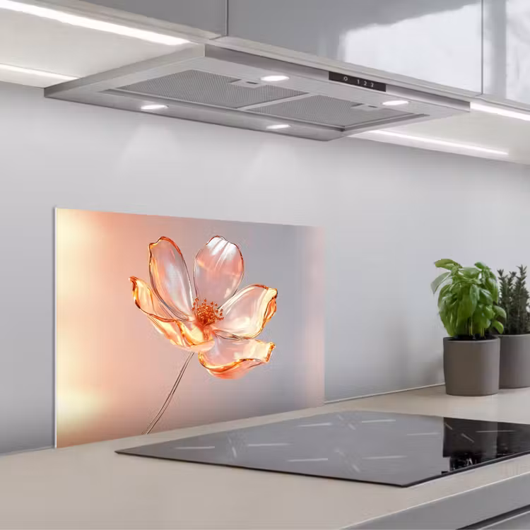 Spatscherm keuken - Glazen - Bloem - Roze — 1