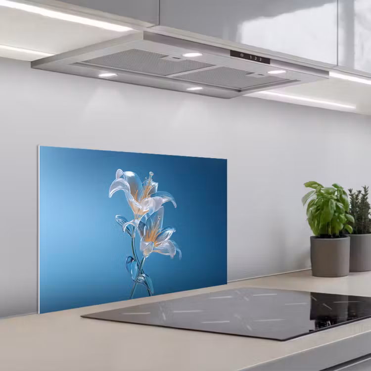 Spatscherm keuken - Lelies - Blauw - Glazen — 1