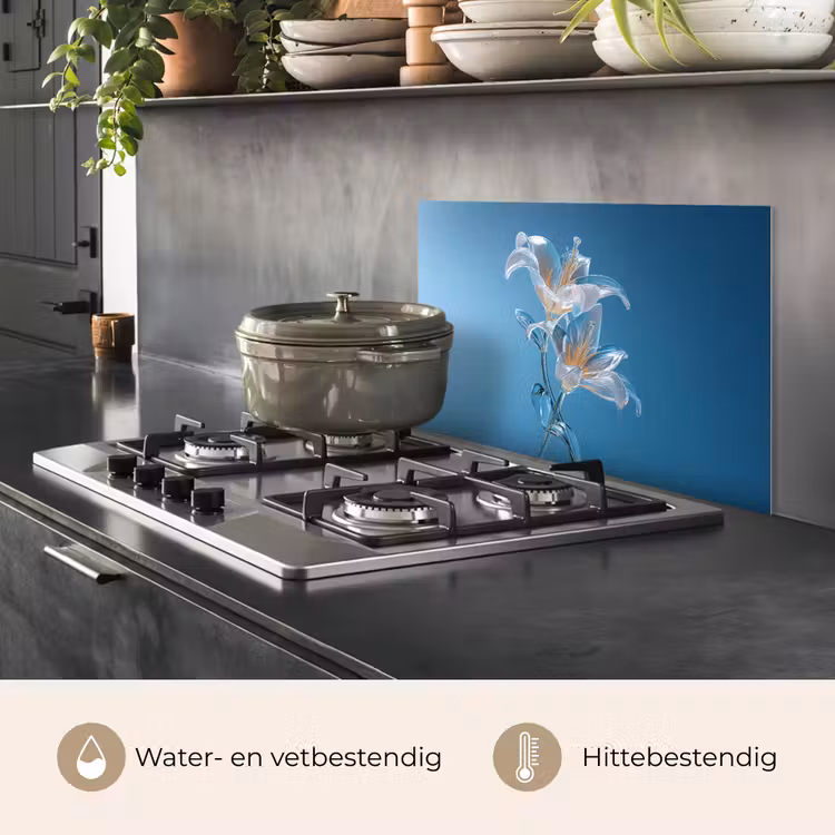 Spatscherm keuken - Lelies - Blauw - Glazen — 2