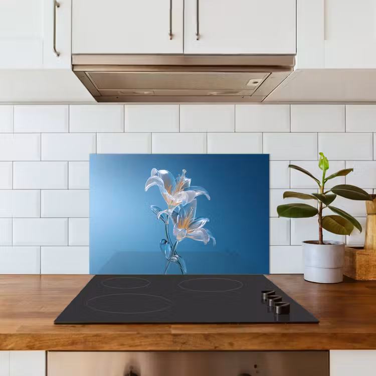 Spatscherm keuken - Lelies - Blauw - Glazen — 3