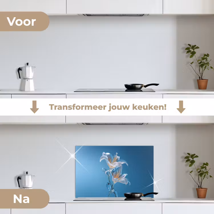 Spatscherm keuken - Lelies - Blauw - Glazen — 7