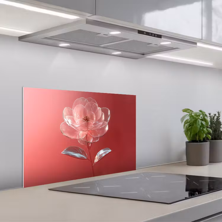 Spatscherm keuken - Sierlijk - Bloem - Roze - Glazen — 1