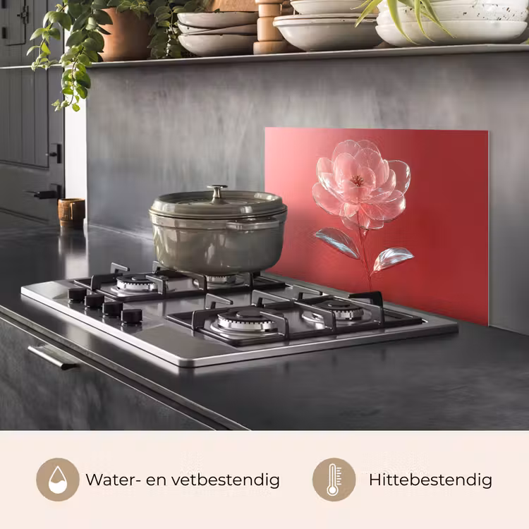 Spatscherm keuken - Sierlijk - Bloem - Roze - Glazen — 2