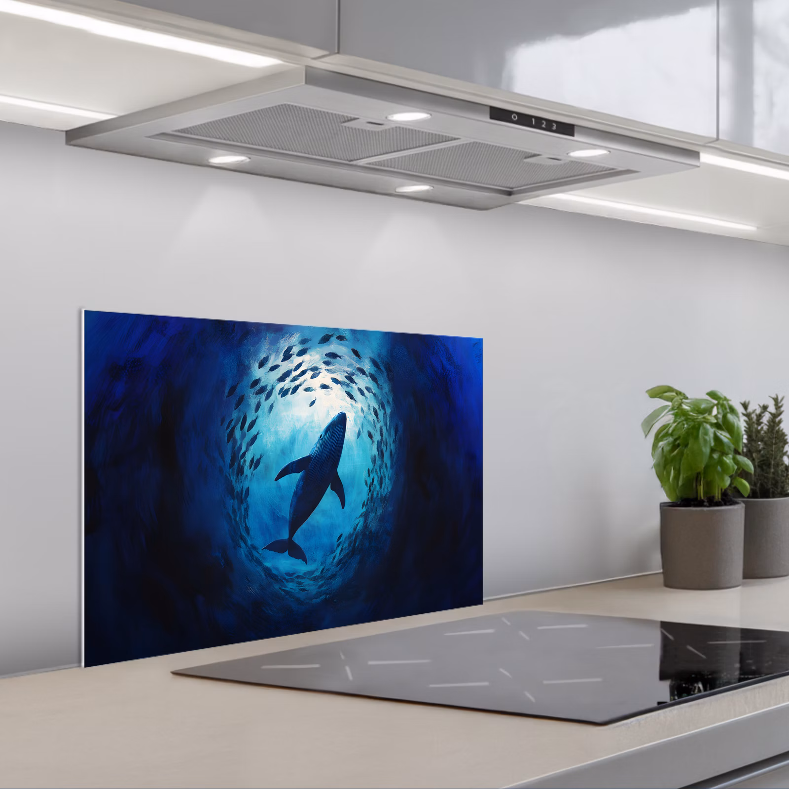 Spatscherm keuken - Walvis - Vissen - Donkerblauw — 1