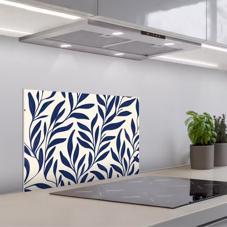 Spatscherm keuken - Bladeren - Klimop - Donkerblauw — 1