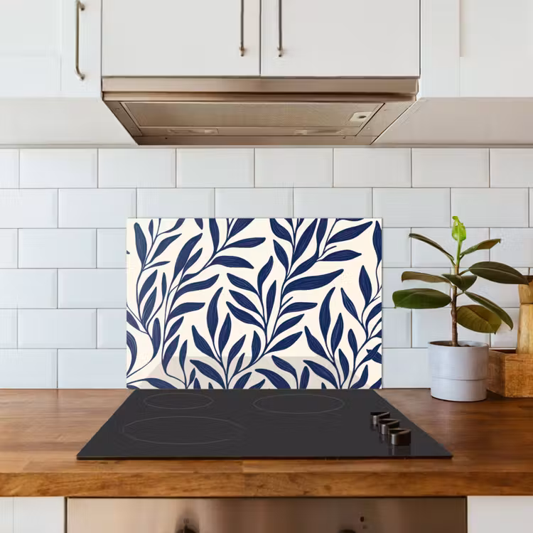 Spatscherm keuken - Bladeren - Klimop - Donkerblauw — 3