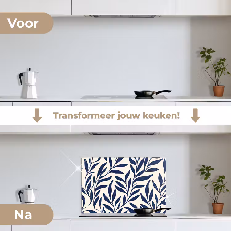 Spatscherm keuken - Bladeren - Klimop - Donkerblauw — 7
