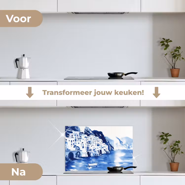 Spatscherm keuken - Dorp - Rotswand - Roeiboot - Water — 7